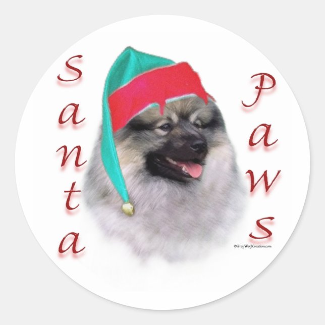 Keeshond Santa Paws Classic Round Sticker (Front)