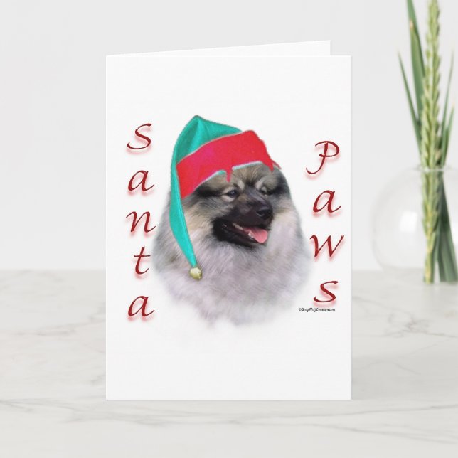 Keeshond Santa Paws Holiday Card (Front)