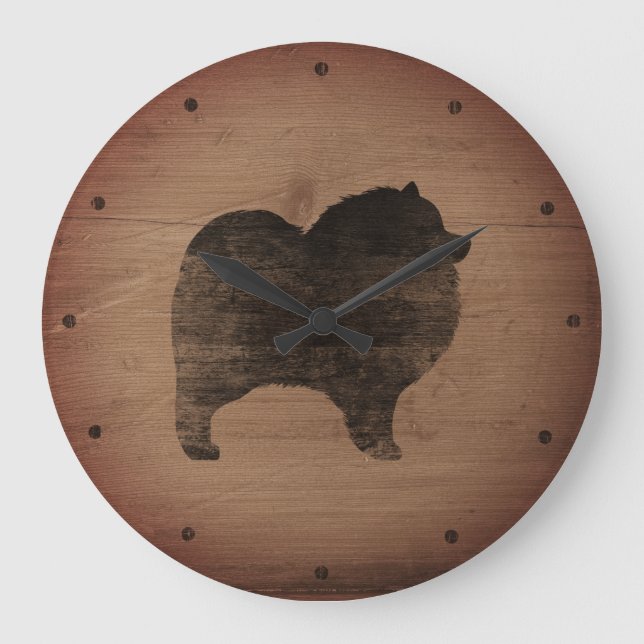 Keeshond Silhouette Rustic Large Clock (Front)