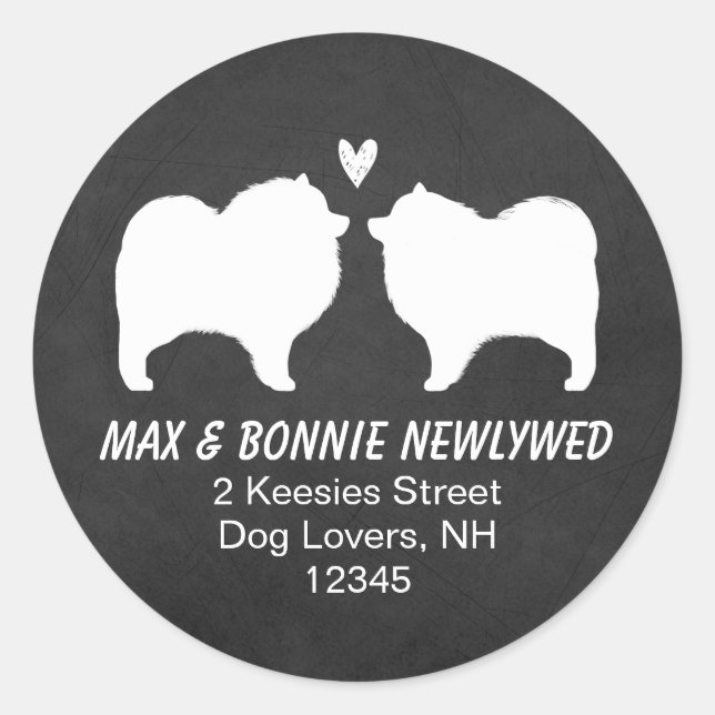 Keeshond Silhouettes Return Address Classic Round Sticker (Front)