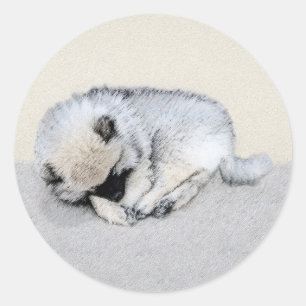 Keeshond Sleeping Puppy Painting Original Dog Art Classic Round Sticker