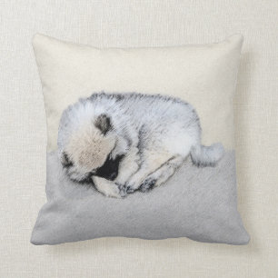 Keeshond Sleeping Puppy Painting Original Dog Art Cushion