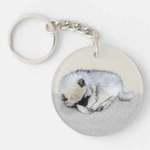 Keeshond Sleeping Puppy Painting Original Dog Art Key Ring