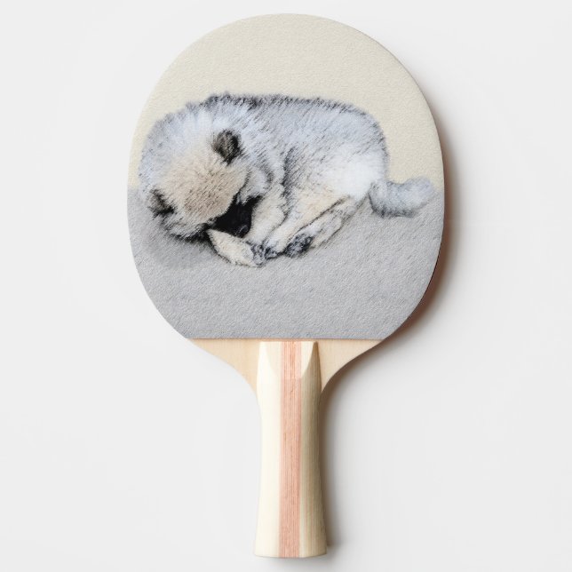 Keeshond Sleeping Puppy Painting Original Dog Art Ping Pong Paddle (Front)