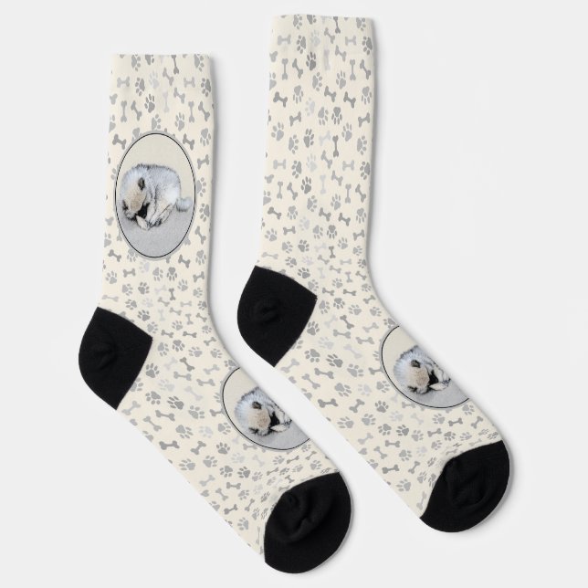 Keeshond Sleeping Puppy Painting Original Dog Art Socks (Right)