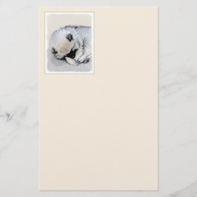 Keeshond Sleeping Puppy Painting Original Dog Art Stationery (Front)