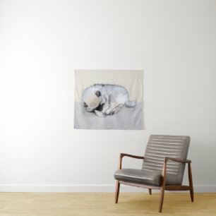 Keeshond Sleeping Puppy Painting Original Dog Art Tapestry
