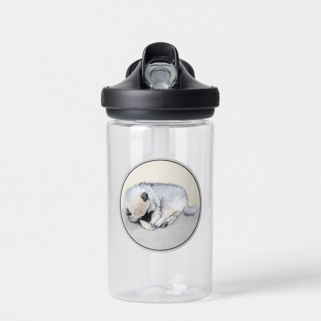 Keeshond Sleeping Puppy Painting Original Dog Art Water Bottle (Front)
