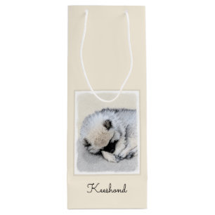 Keeshond Sleeping Puppy Painting Original Dog Art Wine Gift Bag
