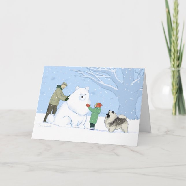 Keeshond Snow Dog Cute Winter Scene Christmas Holiday Card (Front)