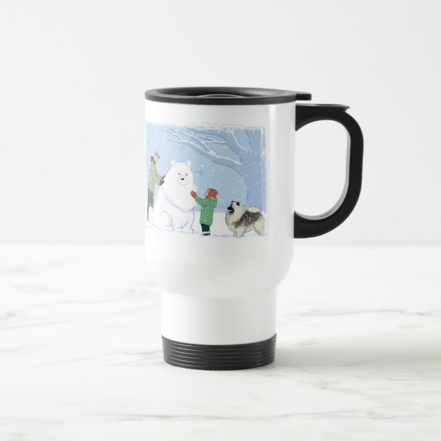 Keeshond Snow Dog Keesie Winter Holiday Scene Travel Mug (Right)