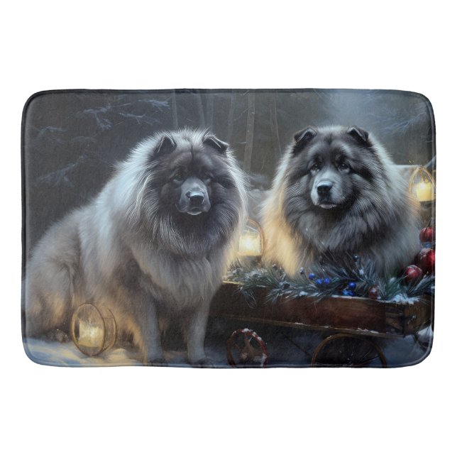 Keeshond Snowy Sleigh Christmas Decor Bath Mat (Front)