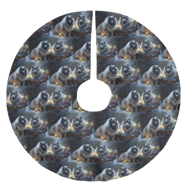 Keeshond Snowy Sleigh Christmas Decor Brushed Polyester Tree Skirt (Front)