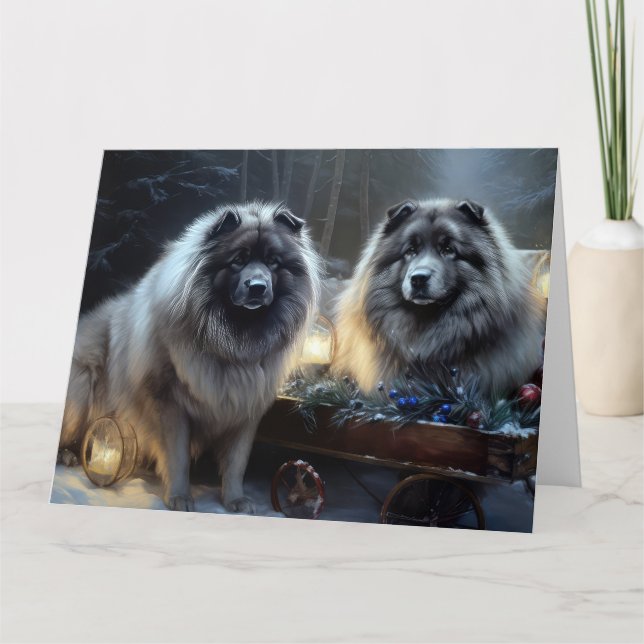 Keeshond Snowy Sleigh Christmas Decor Card (Front)