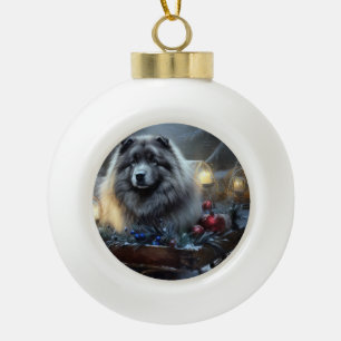 Keeshond Snowy Sleigh Christmas Decor Ceramic Ball Christmas Ornament