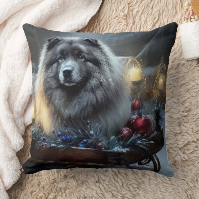 Keeshond Snowy Sleigh Christmas Decor Cushion (Blanket)