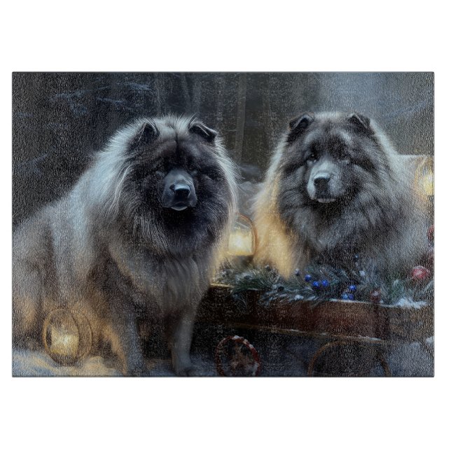 Keeshond Snowy Sleigh Christmas Decor Cutting Board (Front)