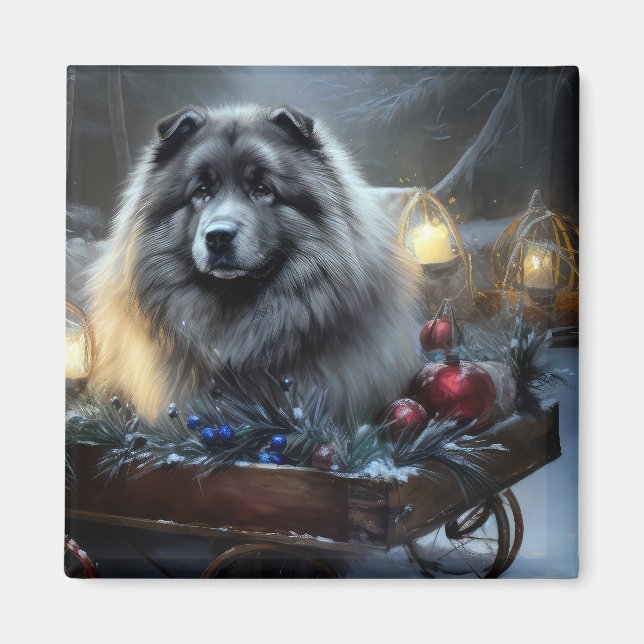 Keeshond Snowy Sleigh Christmas Decor Magnet (Front)