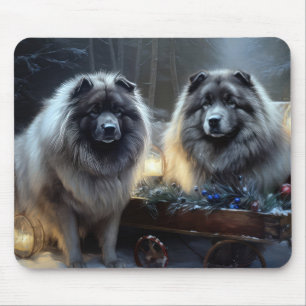 Keeshond Snowy Sleigh Christmas Decor Mouse Mat
