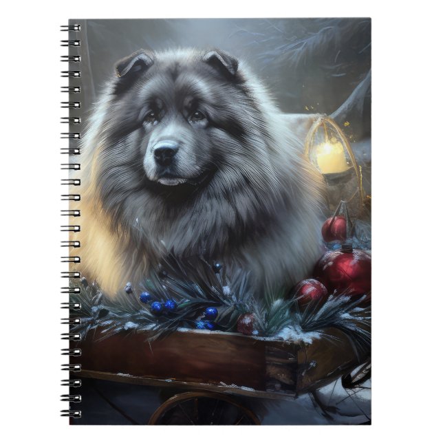 Keeshond Snowy Sleigh Christmas Decor Notebook (Front)