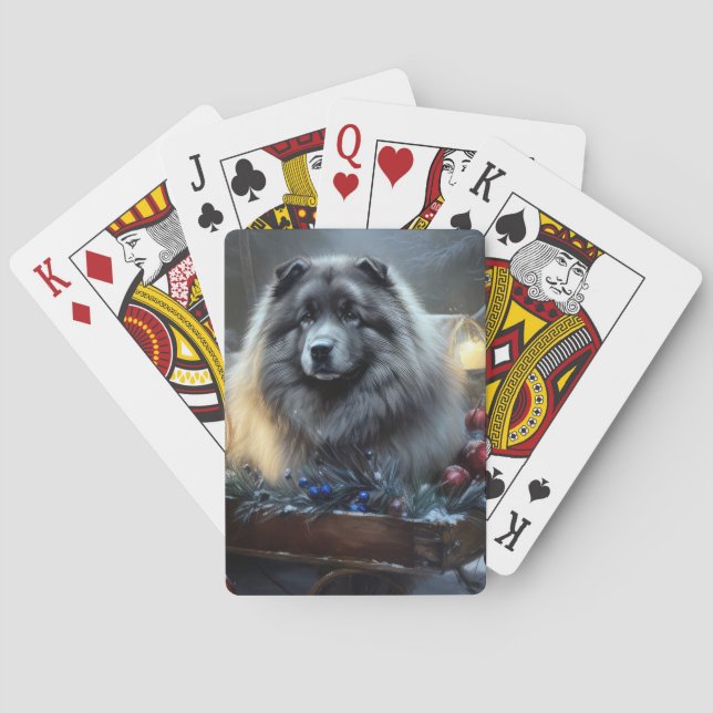 Keeshond Snowy Sleigh Christmas Decor Playing Cards (Back)