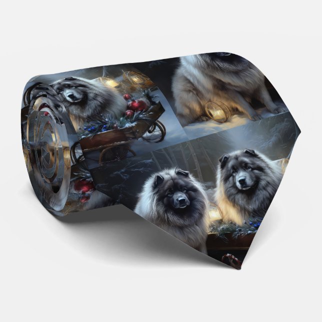 Keeshond Snowy Sleigh Christmas Decor Tie (Rolled)