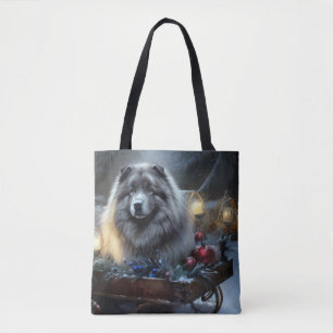 Keeshond Snowy Sleigh Christmas Decor Tote Bag