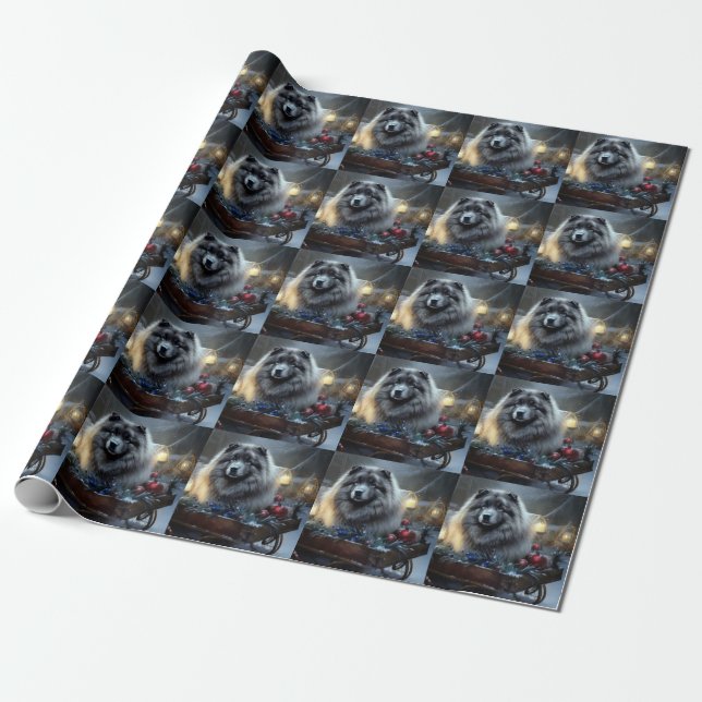 Keeshond Snowy Sleigh Christmas Decor Wrapping Paper (Unrolled)