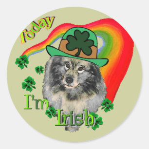 Keeshond St Patrick's Day Classic Round Sticker