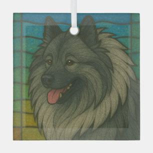 Keeshond "Stained Glass" Glass Tree Decoration