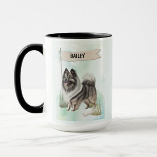 Keeshond Watercolor Personalised Dog Mug