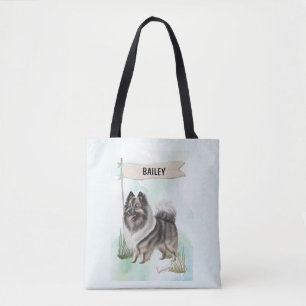 Keeshond Watercolor Personalised Dog Tote Bag