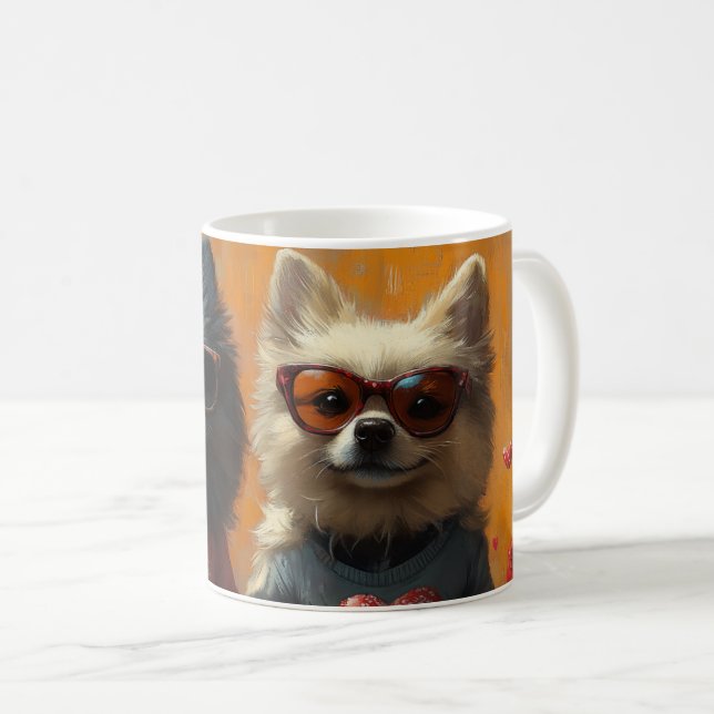 Keeshond with Heart Roses Valentine's Day Coffee Mug (Front Right)