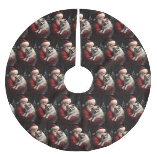 Keeshond With Santa Claus Festive Christmas Brushed Polyester Tree Skirt