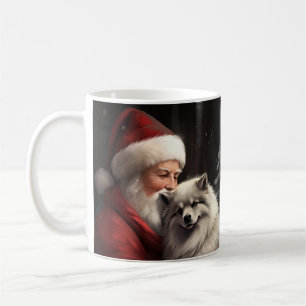 Keeshond With Santa Claus Festive Christmas Coffee Mug