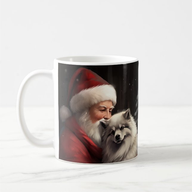 Keeshond With Santa Claus Festive Christmas Coffee Mug (Left)