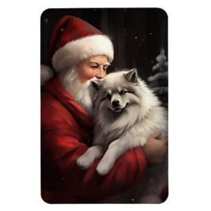 Keeshond With Santa Claus Festive Christmas Magnet