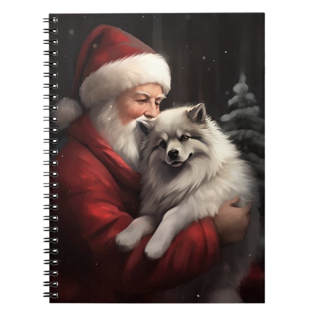 Keeshond With Santa Claus Festive Christmas Notebook (Front)