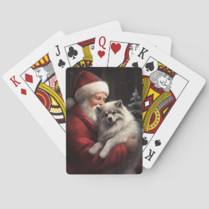 Keeshond With Santa Claus Festive Christmas Playing Cards