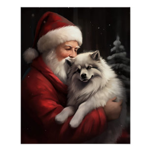 Keeshond With Santa Claus Festive Christmas Poster