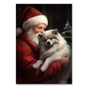 Keeshond With Santa Claus Festive Christmas Table Number