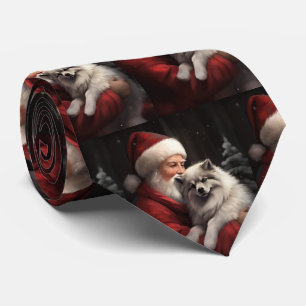 Keeshond With Santa Claus Festive Christmas Tie