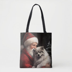 Keeshond With Santa Claus Festive Christmas Tote Bag