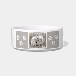 Keeshonds at the Gate Painting - Original Dog Art Bowl