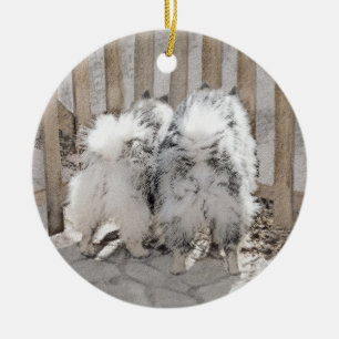 Keeshonds at the Gate Painting - Original Dog Art Ceramic Tree Decoration