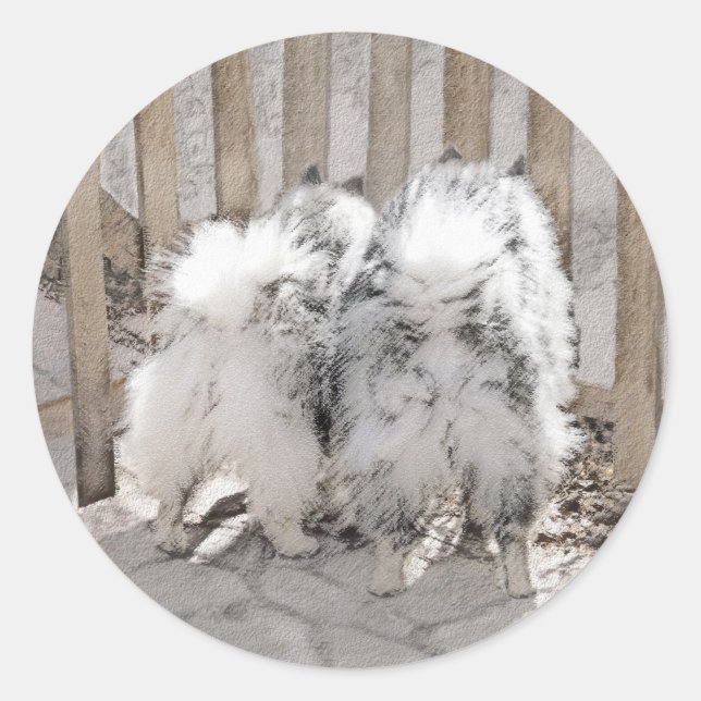 Keeshonds at the Gate Painting - Original Dog Art Classic Round Sticker (Front)