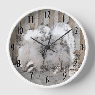 Keeshonds at the Gate Painting - Original Dog Art Clock