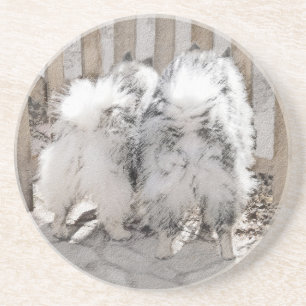Keeshonds at the Gate Painting - Original Dog Art Coaster