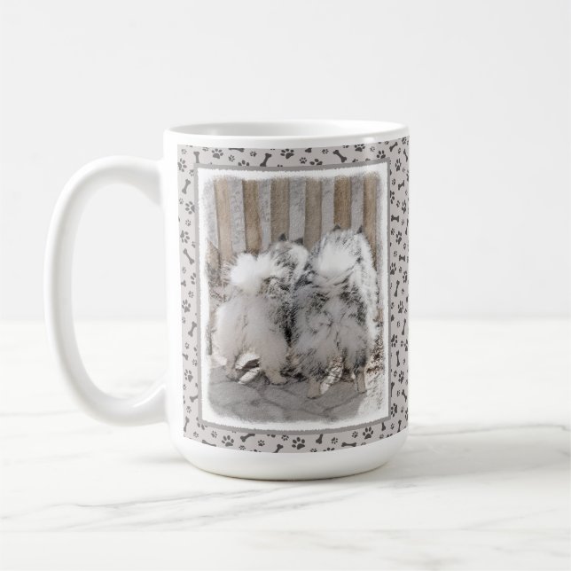 Keeshonds at the Gate Painting - Original Dog Art Coffee Mug (Left)