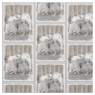 Keeshonds at the Gate Painting - Original Dog Art Fabric